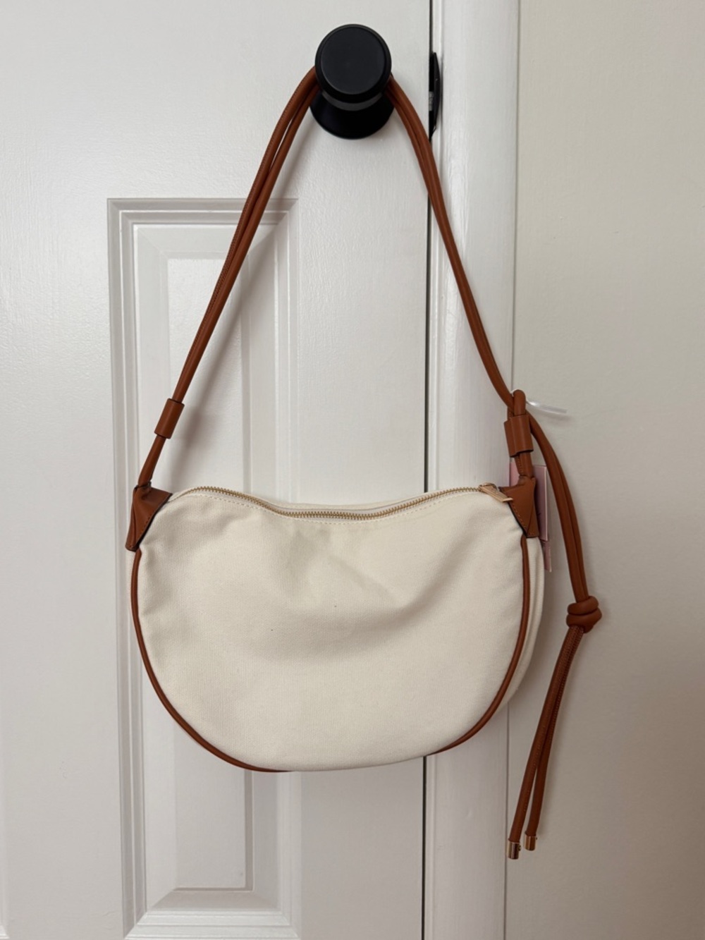 NWT Mali & Lili Aria Canvas Shoulder Bag In Natural/cognac